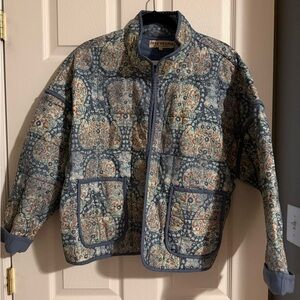 Free People Dusty Blue Floral Quilted Shirt Jacket